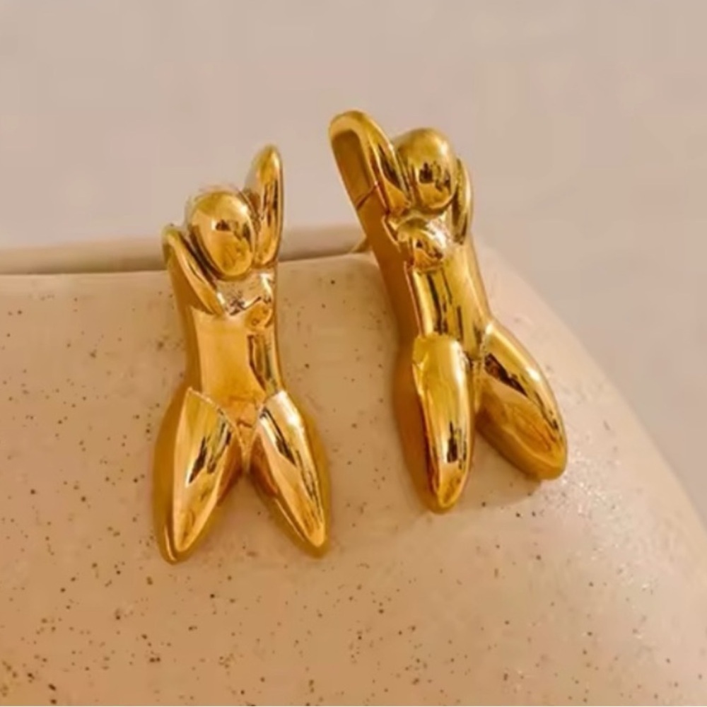 Gold Body 18K Gold Stainless Steel Abstract Figure Earrings